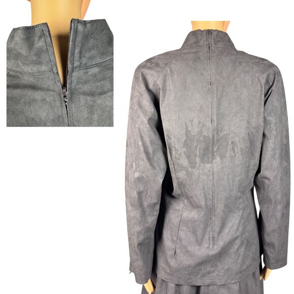 Weathervane Suedemark Womens Suede 2Pc Blouse/Skirt Washable Gray/Brown Vtg USA - Picture 2 of 9